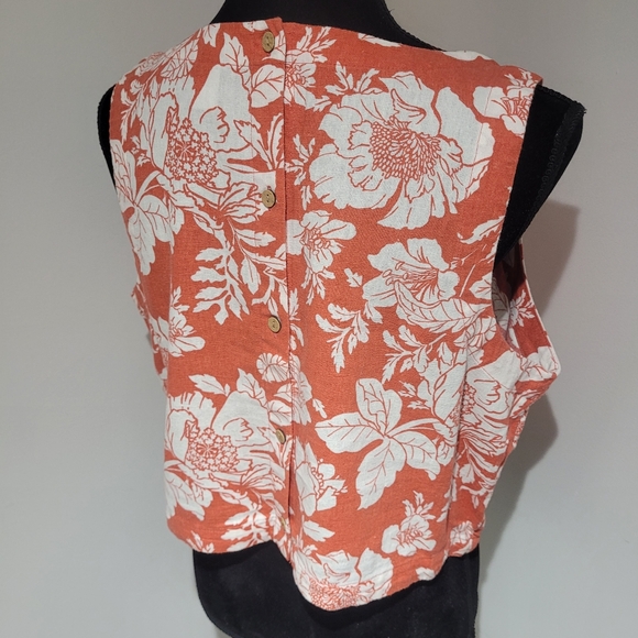 Old Navy Floral Print Linen Blend Sleeveless Top Size Large Orange and White - Picture 8 of 10
